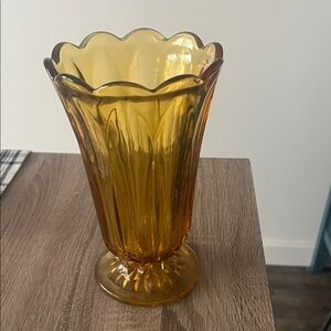 Amber Glass Fluted Vase - Home Accents